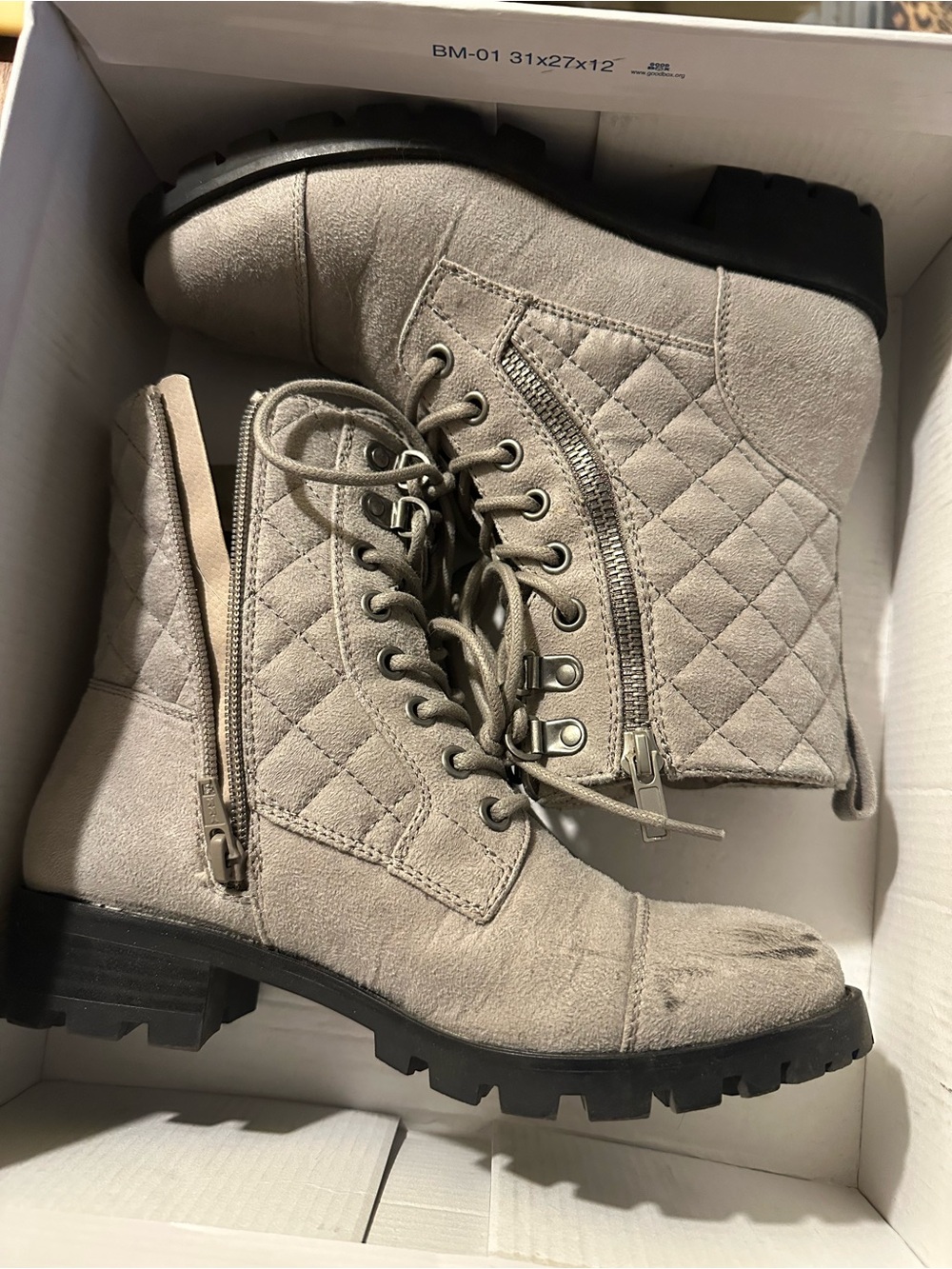 White Mountain Quilted Lace-Up Combat Boots in Taupe